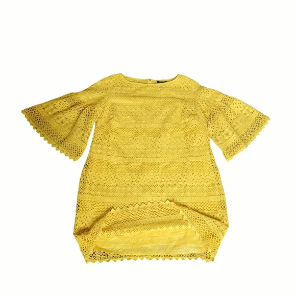 Lauren Ralph Lauren Yellow Bell Sleeve Shift Dress Crochet Lace Scallope… - Picture 6 of 16